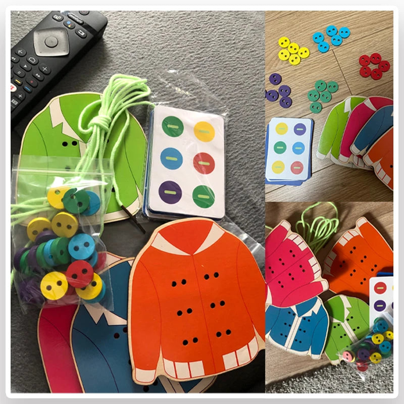 Clothes & button sewing board game.