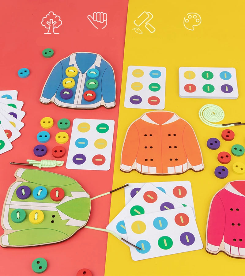 Clothes & button sewing board game.