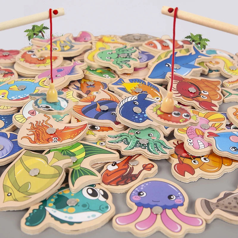 Wooden Magnetic Fishing Toys for Baby Parent-Child Interactive