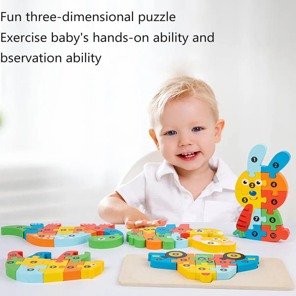 3D Wooden Animal Puzzles Childrens Toys