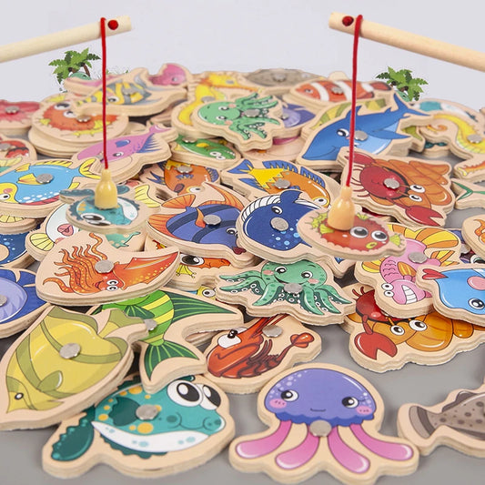 Wooden Magnetic Fishing Toys for Baby Parent-Child Interactive