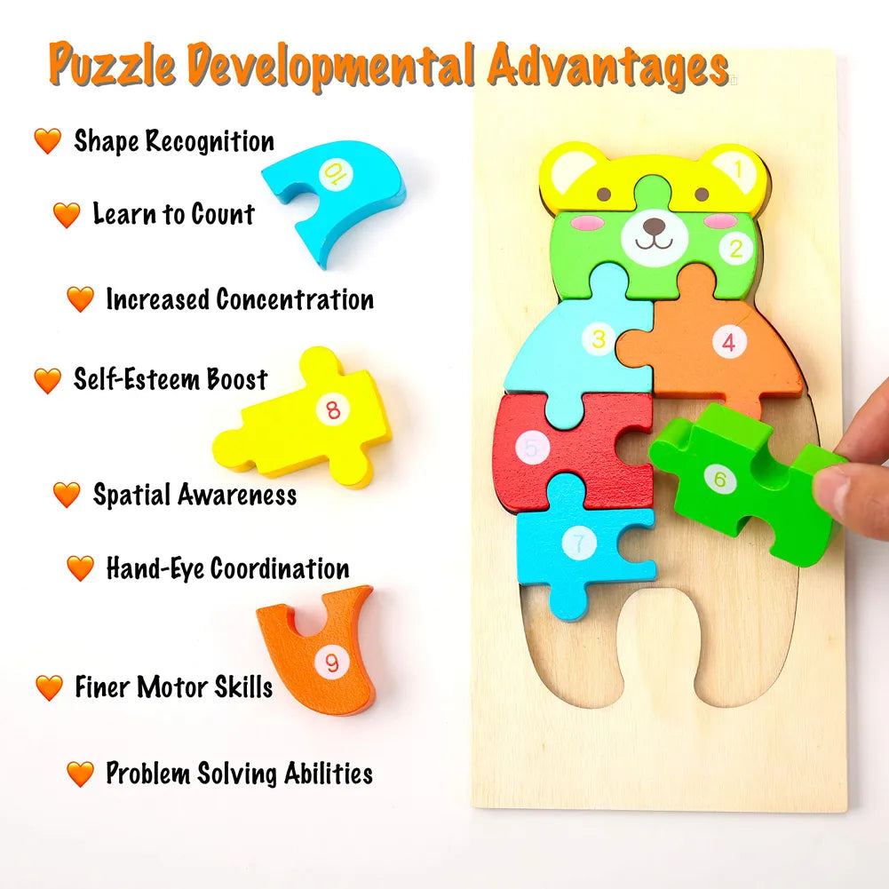 3D Wooden Animal Puzzles Childrens Toys