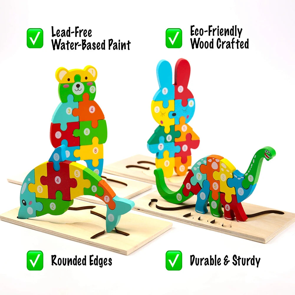 3D Wooden Animal Puzzles Childrens Toys