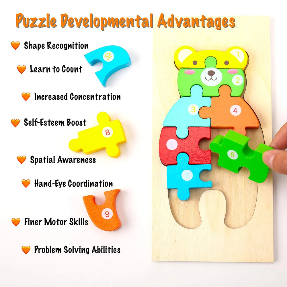 3D Wooden Animal Puzzles Childrens Toys