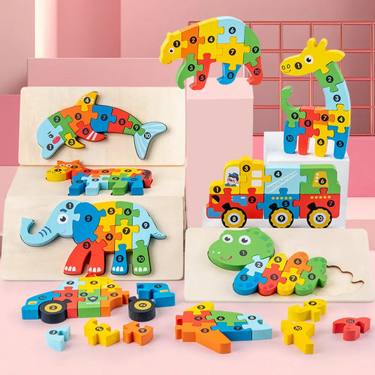 3D Wooden Animal Puzzles Childrens Toys