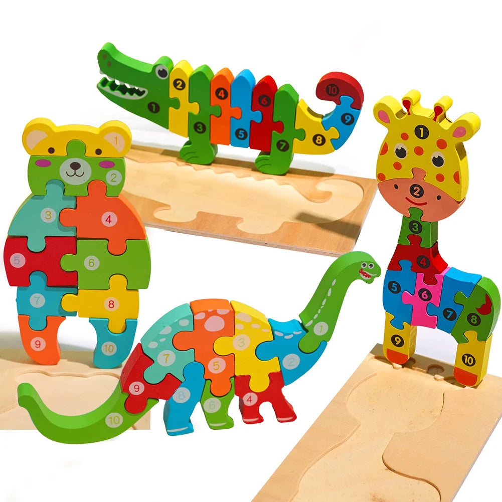 3D Wooden Animal Puzzles Childrens Toys