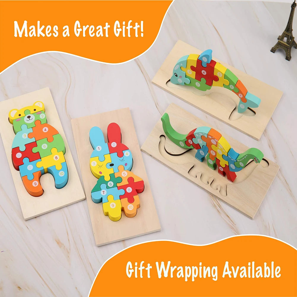 3D Wooden Animal Puzzles Childrens Toys
