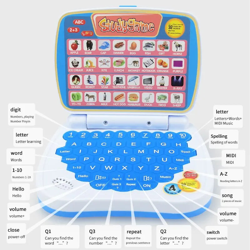 English Learning Small Battery Laptop Toy for Kids