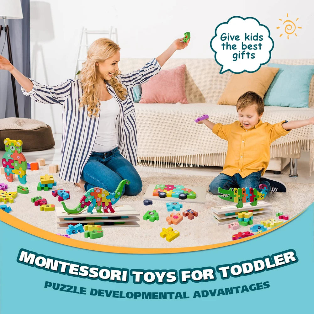 3D Wooden Animal Puzzles Childrens Toys