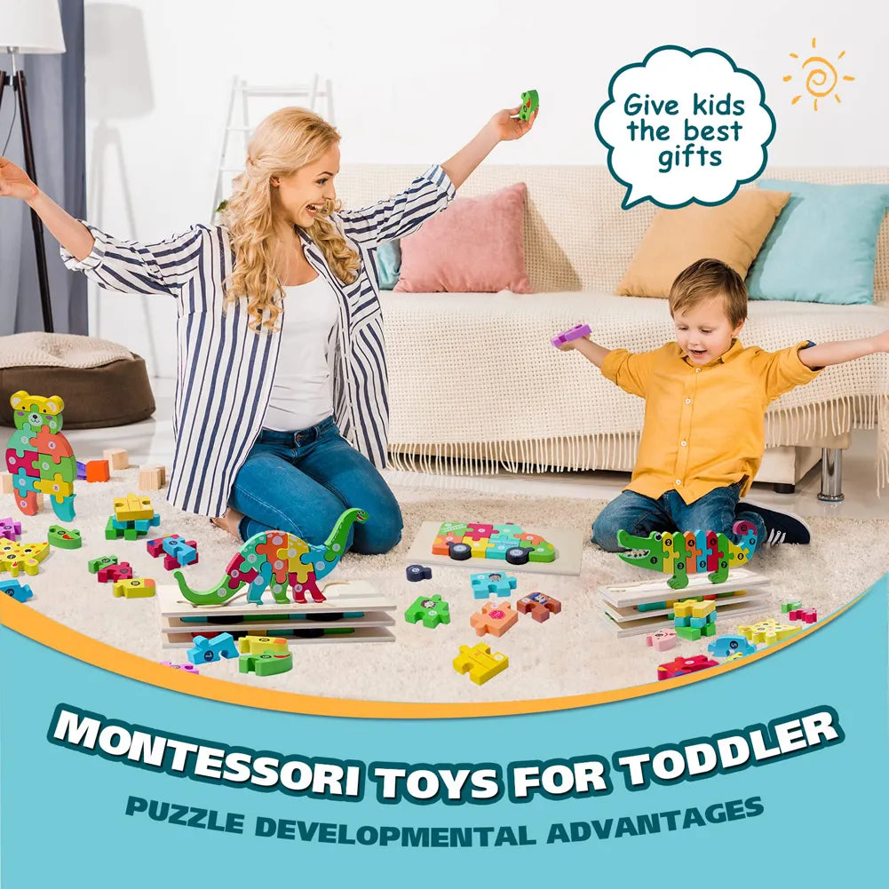 3D Wooden Animal Puzzles Childrens Toys